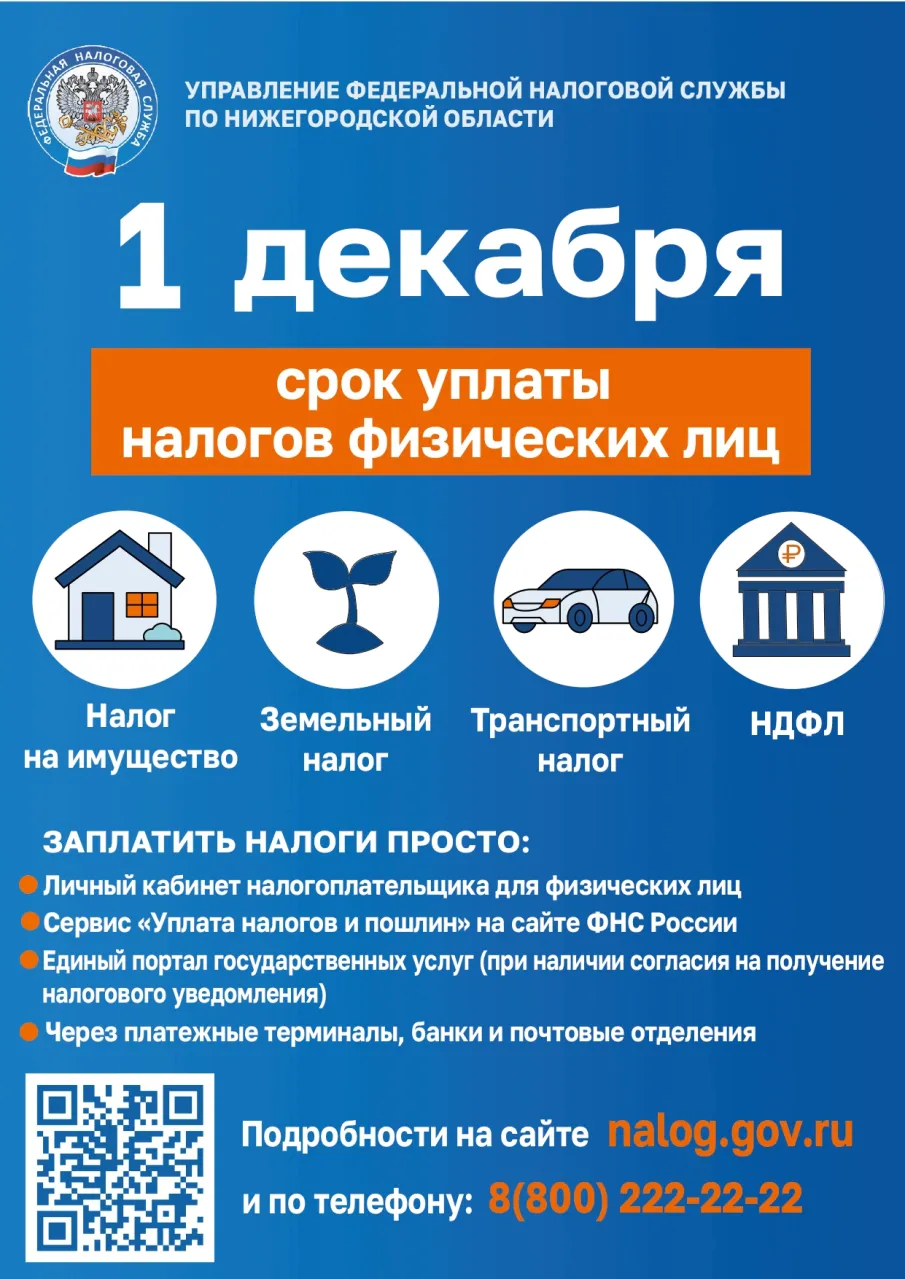 1 декабря - срок уплаты налогов физических лиц